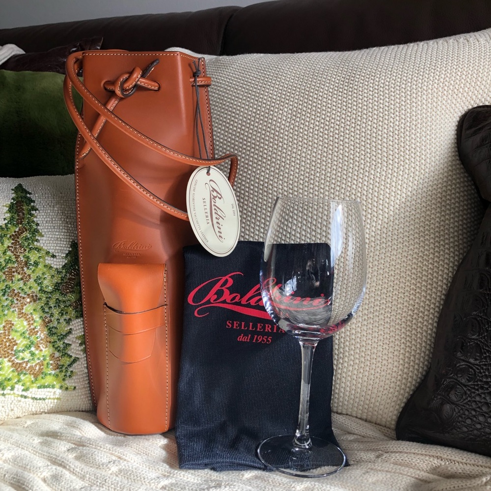 NWT/Unused LUXURY BOLDRINI SELLERIA Leather  Wine Bottle Case/Tote.
